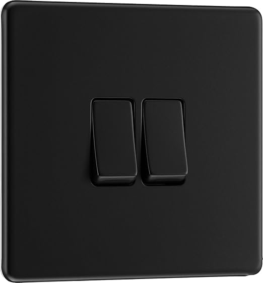 BG Electrical 20A 2 Way Double Light Switch, Matt Black