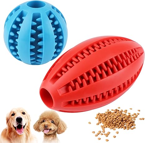YiliYa Pack of 2 Dog Balls with Dental Care, Function Nubs Dog Toy Made of Natural Rubber, Robust Dog Balls Diameter 6 cm and Diameter 11.5 cm, Dog Ball for Large and Small Dogs (Blue + Red)