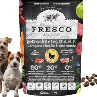 Fresco Trockenbarf Complete Plus Chicken | 1 kg | Dry Barf for Small Dogs | Consists of Pure Muscle Meat, Offal and Calcium Bones from Chicken as well as Fruit, Vegetables and Oil