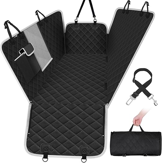 Pecute Dog Blanket for Car Rear Seat, Car Seat Cover with Rear Seat/Trunk, with Safety Belt, Tear-Resistant, Waterproof, Washable Side Protection, Suitable for Most Cars and SUVs.