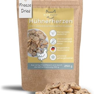 BARFAWAY Freeze Dried Chicken Hearts for Dogs and Cats, Grain-Free, Sugar-Free, 100% Natural No Additives, Made in Germany, 250 g