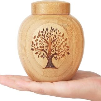 HOOMTREE Small Urns for Human or Pet Ashes Made of Bamboo, Small Keepsake Urns with Tree of Life Pattern Engraved Small Animal Urns for Dogs Cats Ashes