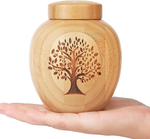 HOOMTREE Small Urns for Human or Pet Ashes Made of Bamboo, Small Keepsake Urns with Tree of Life Pattern Engraved Small Animal Urns for Dogs Cats Ashes