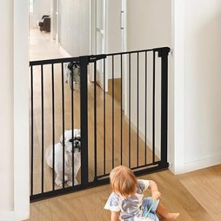 COMOMY Türschutzgitter Extra Hoch, 75-117cm Treppenschutzgitter ohne Bohren, Türgitter für Baby, Kinder, Hund und Katze, 91,5cm Hoch - Schwarz