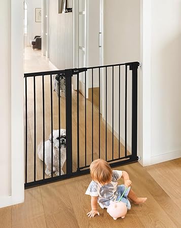 COMOMY Türschutzgitter Extra Hoch, 75-117cm Treppenschutzgitter ohne Bohren, Türgitter für Baby, Kinder, Hund und Katze, 91,5cm Hoch - Schwarz