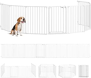 PawHut Puppy Run, 8-Piece Puppy Playpen with Door, Foldable Dog Playpen with Double Locking System, 61 x 75 cm Outdoor Enclosure for Indoor and Outdoor Use for Children, Small, Medium Dogs, White