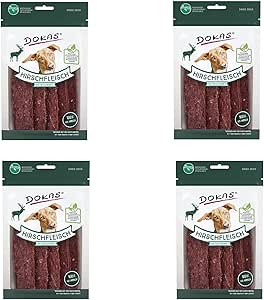 Dokas Dog Deer Meat Dried | Pack of 4 | 4 x 60 g | Supplementary Food for Dogs | The Perfect Dog Snack for In Between | Delicious Reward | Air Dried