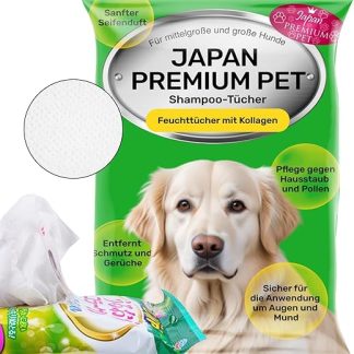 Japan Premium Pet Dog Shampoo Towel | Dog Cleaning Wipes That Work Like Dry Shampoo Dog | Clean & Deodorise with Our Dog Towel with Collagen & Placenta | Pack of 15 | (30 x 40 cm)