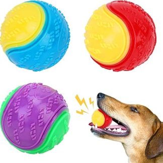 QKURT 3 Stück Quietschende Hundebälle,hundespielzeug unzerstörbar,Gummi Hohe Dehnbar Hundebälle,Zähne Training Hund Ball Spielzeug,Hund Interaktive Hund Ball Kauspielzeug für mittelgroße Hunde