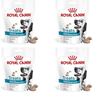 Royal Canin Veterinary Hypoallergenic Treats, Pack of 4, 4 x 230 g, Snacks for Adults, Dogs of All Sizes & Breeds, in Resealable Bag, Hydrolyzed Proteins