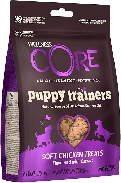 Wellness CORE Puppy Trainers 170 g, Chicken & Carrots - Gentle Dog Treats for Puppies, Grain-Free, Natural, Hypoallergenic, High Protein, High Meat, Ideal Size for Training