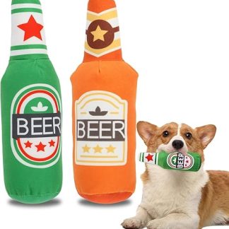 Wvu & Wvo Dog Toy, 2 Pieces Soft Beer Bottles, Plush Dog Toy, Squeaky Toy, Dog Chew Toy, Squeaky Dog Toy for Small, Medium, Large Dogs