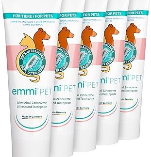 emmi-pet 5 x dog toothpaste for ultrasonic toothbrush, dog toothpaste suitable for all dog breeds of all sizes and all ages, vegan, no titanium dioxide, sorbitol, fluoride and parabens, not tested on