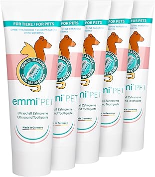 emmi-pet 5 x dog toothpaste for ultrasonic toothbrush, dog toothpaste suitable for all dog breeds of all sizes and all ages, vegan, no titanium dioxide, sorbitol, fluoride and parabens, not tested on