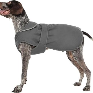 Kuoser Canvas Pet Dog Winter Coat, Reflective Warm Fleece Jacket for Small Medium Puppies, Waterproof and Windproof Dog Vest with Belt Hole, XS - 3XL