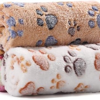 Demigeat Dog Blanket, Cat Blankets, Washable and Fluffy, Pack of 3, Soft, Warm Fleece Pet Blankets for Small, Medium Dogs and Cats, Pet Blanket, Sleeping Mat for Sofa, Bed, Paw Pattern, 60 x 40 cm
