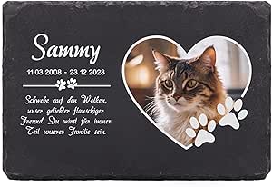 LAUBLUST Personalised Grave Plate with Name & Photo as Grave Decoration for Dogs, Cats and Other Pets - Paws, 3 Sizes, Slate Plate with Engraving as Animal Grave Stone Decoration & Animals Grave Board