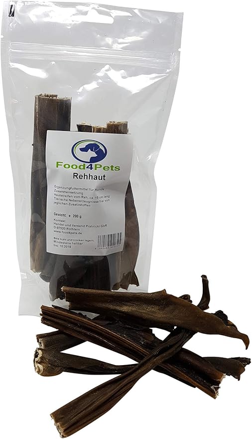Food4Pets Rehhaut Dog Treats 200 g - Natural Chew Snack for Dogs, Grain-Free, Monoprotein, Long Chewing Time, Ideal for Sensitive Dogs and Allergy Sufferers