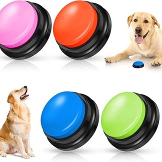 REAQUE Buzzer with Recording Function, Pack of 4 Buzzers with Sound, Sound Button for Dogs, Buzzer with Recording Function for Interacting with Dogs (Pack of 4)