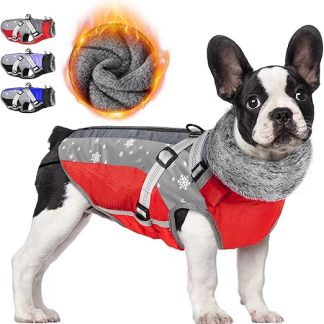 Nasjac Winter Dog Coat with Removable Harness, Waterproof Fleece Warm Dog Jacket for Small, Medium, Large Dogs, Reflective Adjustable Furry Dog Clothing for Outdoors, Hunter Jacket
