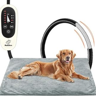Asstikoo Pet Heating Pad for Cats and Dogs, Adjustable Dog Heating Pad with 4 Levels Timer and Temperature Between 30 and 55°C, Electric Heating Mat for Pets, Electric Heating Mat (XL-90 x 60 cm)