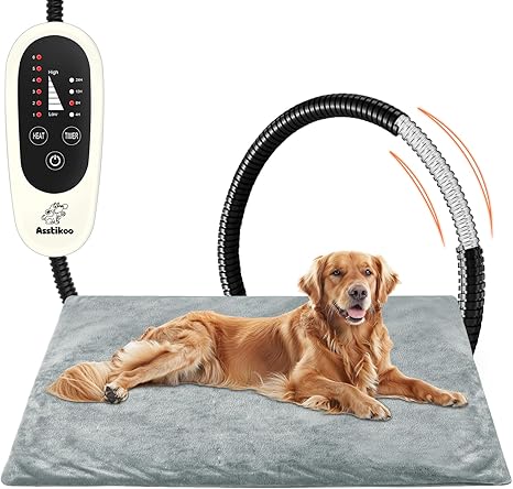 Asstikoo Pet Heating Pad for Cats and Dogs, Adjustable Dog Heating Pad with 4 Levels Timer and Temperature Between 30 and 55°C, Electric Heating Mat for Pets, Electric Heating Mat (XL-90 x 60 cm)
