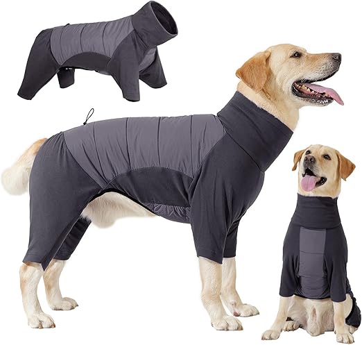 Dotoner Winter Dog Coat with Legs, Elastic Waterproof Dog Jacket, Dog Jumpsuit, Fleece Lining, Warm, Windproof Dog Winter Coat with Harness Hole for Small, Medium and Large Dogs