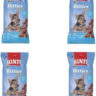 Rinti Bitties Puppy - Chicken & Beef | Pack of 4 | 4 x 75 g | Supplementary Feed for Growing Dogs | With Omega 3 for Brain Development | No Sugar & Soy