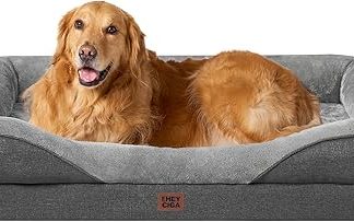 EHEYCIGA Orthopaedic Dog Bed for Large Dogs, 106.5 x 76 x 18.5 cm, Memory Foam Washable and Waterproof Dog Basket with 4 Edges, Non-Slip Dog Sofa, Grey