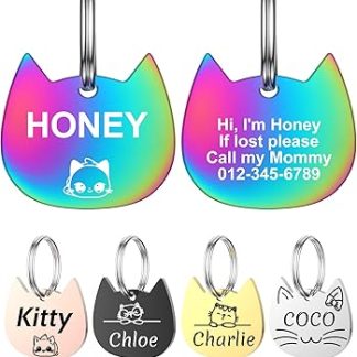 YEHANTI Cat Tag with Engraving - Cat Tags Personalised with Name, Phone Number and Address, Stainless Steel Name Plate for Collar, Pendant Tag for Dogs and Cats