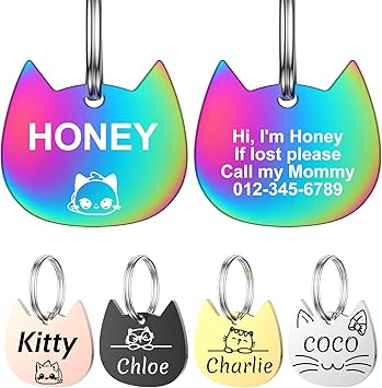YEHANTI Cat Tag with Engraving - Cat Tags Personalised with Name, Phone Number and Address, Stainless Steel Name Plate for Collar, Pendant Tag for Dogs and Cats