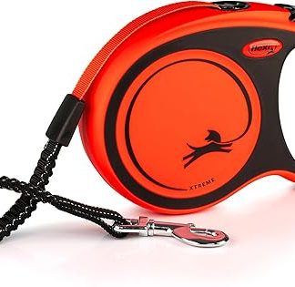 flexi Xtreme L Strap 8 m Black, Extremely Bite-Resistant Orange Strap, Extra Robust Roll Lead for Dogs up to 55 kg