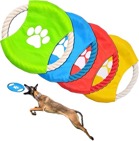ESYFOR Frisbee Dog, Pack of 4 Dog Frisbees, Natural Cotton, Bright Interesting Dog Toy Frisbee for Dog Training, Throwing, Catching and Playing