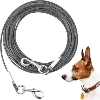 Mi Metty Tie-Out Leads for Dogs, 3/6/9/15 m Chew-proof Dog Leads, Tie Out Cables Yard Lead for Medium to Large Dogs (Dark Grey, 10 ft (3M))