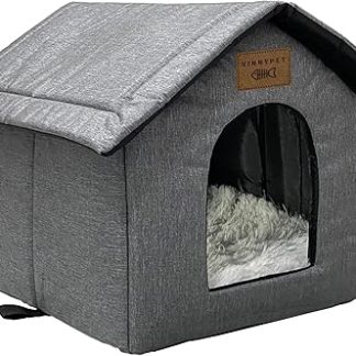 Vinnypet Cat House for Outdoor Winterproof Waterproof Weatherproof Cat Cave Pet House with Plush Cushion Warm Dog Cave Washable Dog House Animal Shelter for Stray Pets 40 x 35 x 40 cm