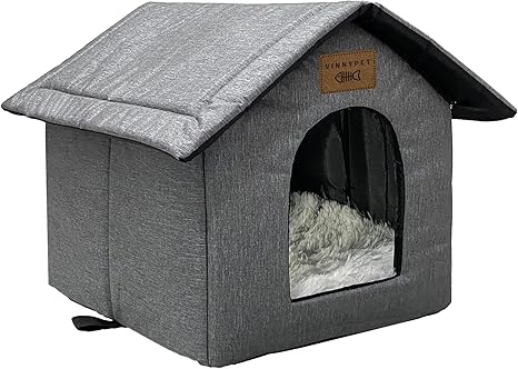 Vinnypet Cat House for Outdoor Winterproof Waterproof Weatherproof Cat Cave Pet House with Plush Cushion Warm Dog Cave Washable Dog House Animal Shelter for Stray Pets 40 x 35 x 40 cm