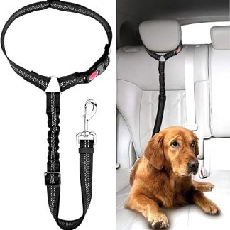 Adjustable Seat Belt Dog Car Headrest, Safety Harness Dog Seat Belt, Dog Seat Belt with Elastic for Small and Medium Puppies, Black