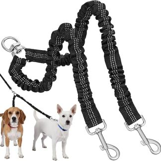Double Lead for 2 Dogs, Tangle-Free Lead, 360° Rotatable, 50 cm to 90 cm Long Dog Lead, Suitable for Walking Two Dogs, for Small and Large Dogs