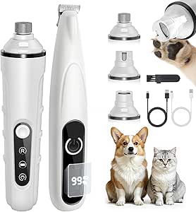PAPMINI 2-in-1 Paw Trimmer and Claw Grinder for Dogs, Super Quiet, Rechargeable Claw Grinder, Electric Cordless Dog Paw Trimmer for Large, Medium and Small Dogs