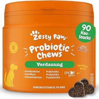 Zesty Paws Probiotic Chews for Dogs | Digestive Snacks for Dogs | Soft Dog Treats for the Intestinal Flora Building Dog for Good General Being of the Dog - Pumpkin Flavour | Pack of 90
