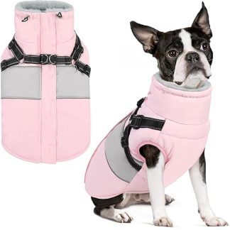 AOFITEE Dog Jacket Small Dogs, Warm Dog Coat Winter Waterproof Dog Coat with Harness, Reflective Winter Jacket, Winter Coat Dog with Chest Strap, Fleece Coat, Dog Jumper for Cold Weather