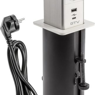 GTV - Tower furniture socket, extendable built-in socket, 1 x Schuko socket, 1 x USB A, 1 x USB C, cable length 1.5 m, colour white, for desks, tabletop, kitchen and office