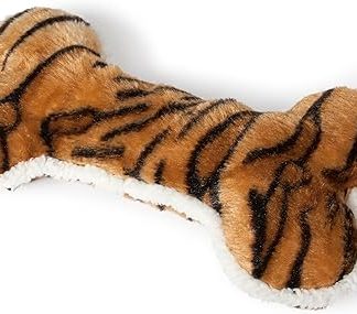Karlie Safari Bone Jarco Dog Toy, Plush, Brown/Tiger, 30 x 16 x 7 cm