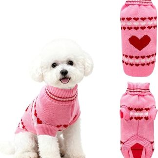 PawSailor Knitted Christmas Jumper for Small Dogs, Turtleneck Jumper, Soft and Warm Dog Jumper, Winter Clothes for Chihuahua, Miniature Poodle, Maltese, Pink, M