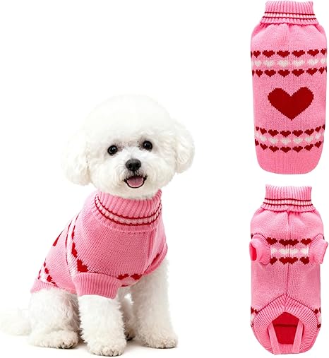 PawSailor Knitted Christmas Jumper for Small Dogs, Turtleneck Jumper, Soft and Warm Dog Jumper, Winter Clothes for Chihuahua, Miniature Poodle, Maltese, Pink, M
