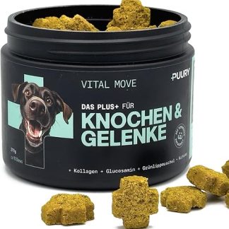 PUURY® Gelenk-Komplex für Hunde | Unterstützt Knochen & Gelenke | Leckerer als Gelenktabletten | Mit Grünlippmuschel, Kollagen, Kurkuma, Glucosamin, Lachsöl | 90 Leckerlis (270g), 3 Monatsvorrat