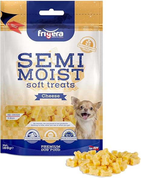 Frigera Semi-Moist Soft Treats Cheese 165 g - Soft Dog Treats, Delicious Reward for Training & Between, Made in Belgium