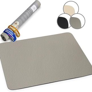 Miggo® Absorbent Premium Bowl Mat for Cats and Dogs 50 x 80 cm Grey Feeding Mat Dog Bowl Cat Non-Slip Mat for Food, Water, Fountain, Faux Leather, XL