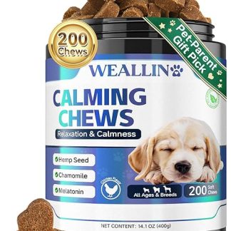 WEALLIN Calming Agent for Dogs, 200 Chew Blocks, Natural Calming Snacks for Dogs, Supports Balance During Separation, Rest, Travel, Thunderstorm, For All Breeds & Sizes, Chicken Flavour
