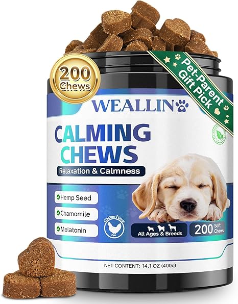 WEALLIN Calming Agent for Dogs, 200 Chew Blocks, Natural Calming Snacks for Dogs, Supports Balance During Separation, Rest, Travel, Thunderstorm, For All Breeds & Sizes, Chicken Flavour